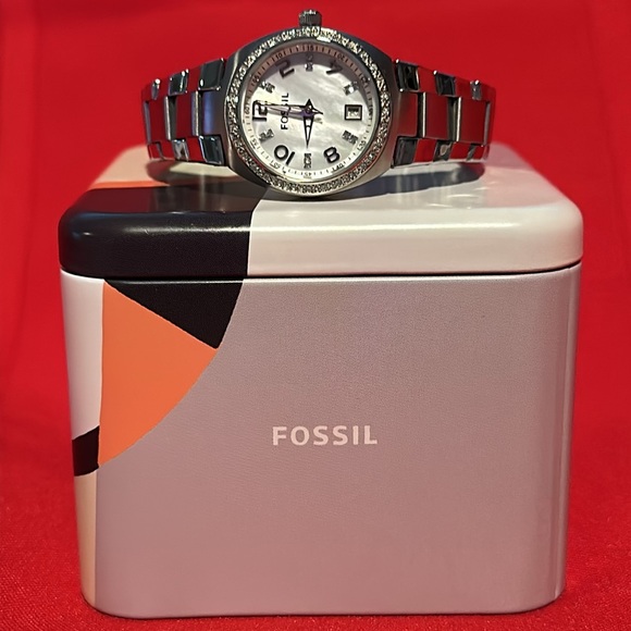 FOSSIL WATCH GLITZ BEZEL SILVER BRACELET BAND - Picture 2 of 11